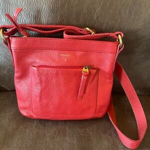 Fossil Red Leather Crossbody Bag